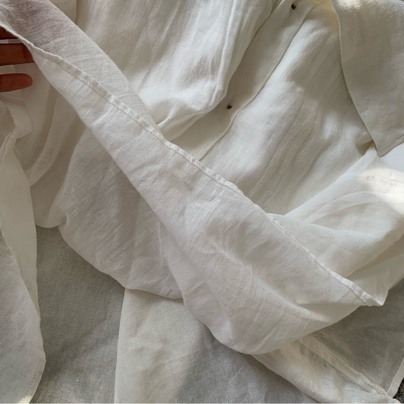 Zara TRF Trafaluc linen viscose cotton midi ivory white dress with buttons - Picture 10 of 12